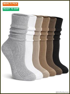 Crew Socks 6-Pack Cotton Cute Aesthetic Neutral Athletic Boot Socks Stocking